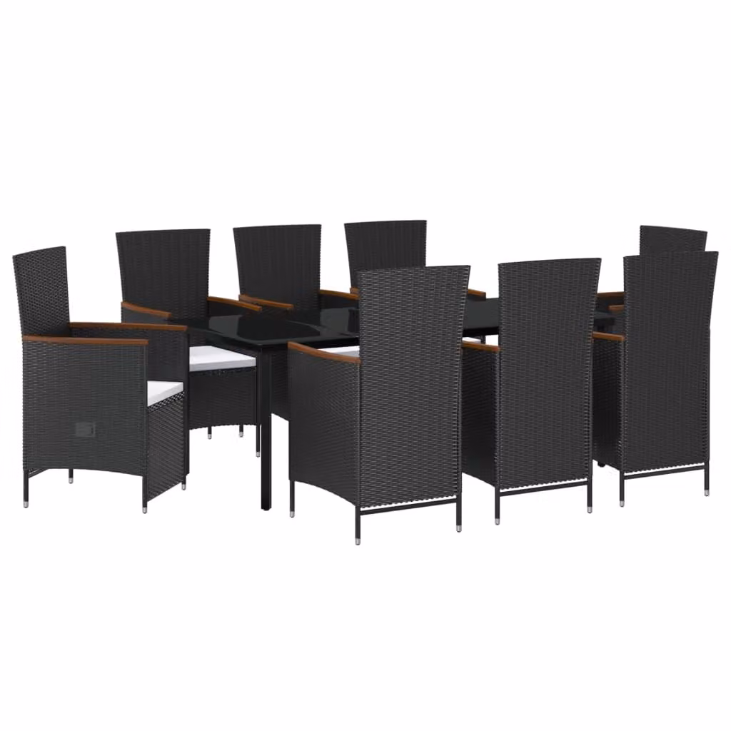 Set da Pranzo da Giardino 9 pz con Cuscini Nero