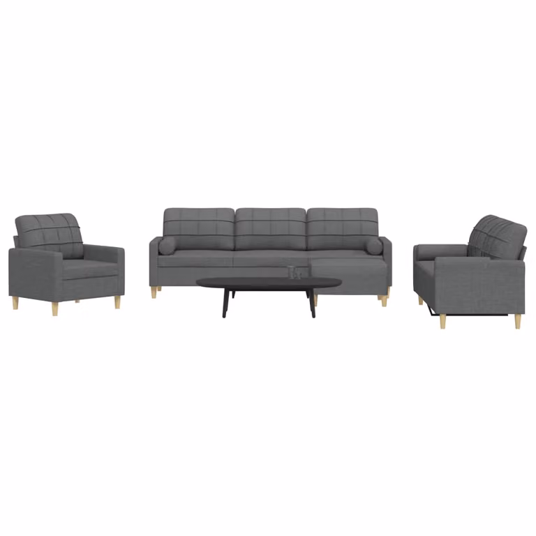 Set di Divani vidaXL 4 Pezzi con Poggiapiedi e Cuscini in Tessuto Grigio con Struttura in Metallo per Soggiorno