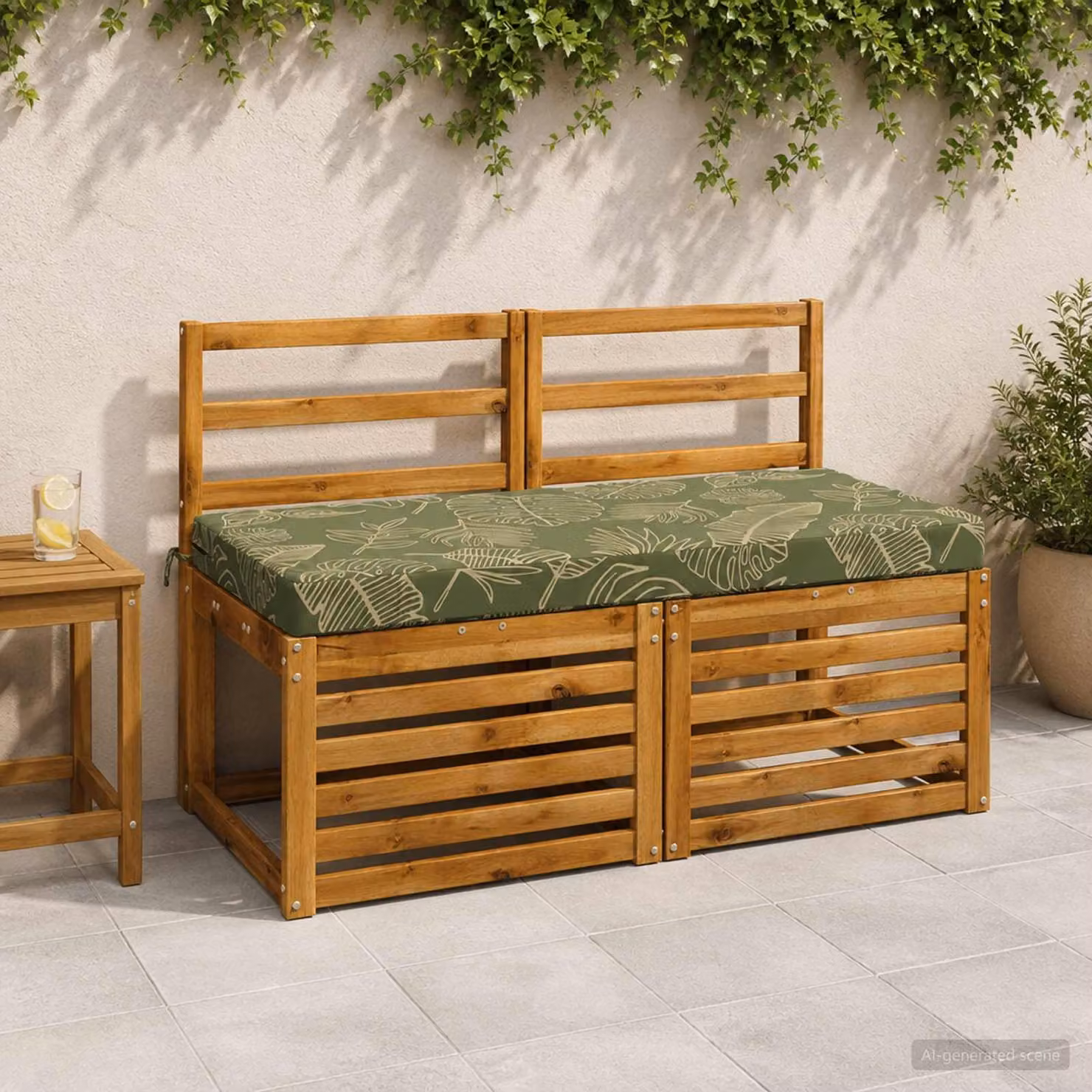 Cuscino per panchina vidaXL SOEST verde con design a foglia, in poliestere con rivestimento rimovibile e resistente ai raggi UV