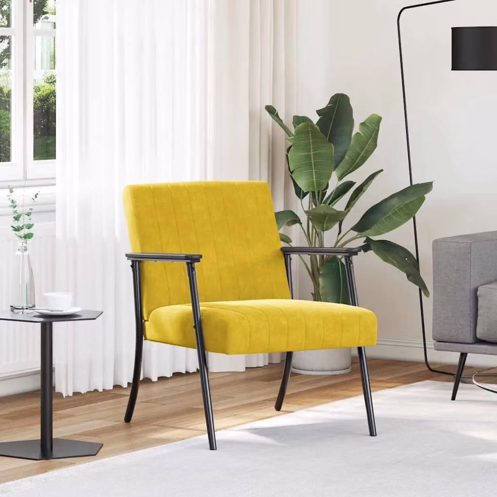 Poltrona moderna vidaXL in velluto giallo con braccioli per soggiorno e camera da letto