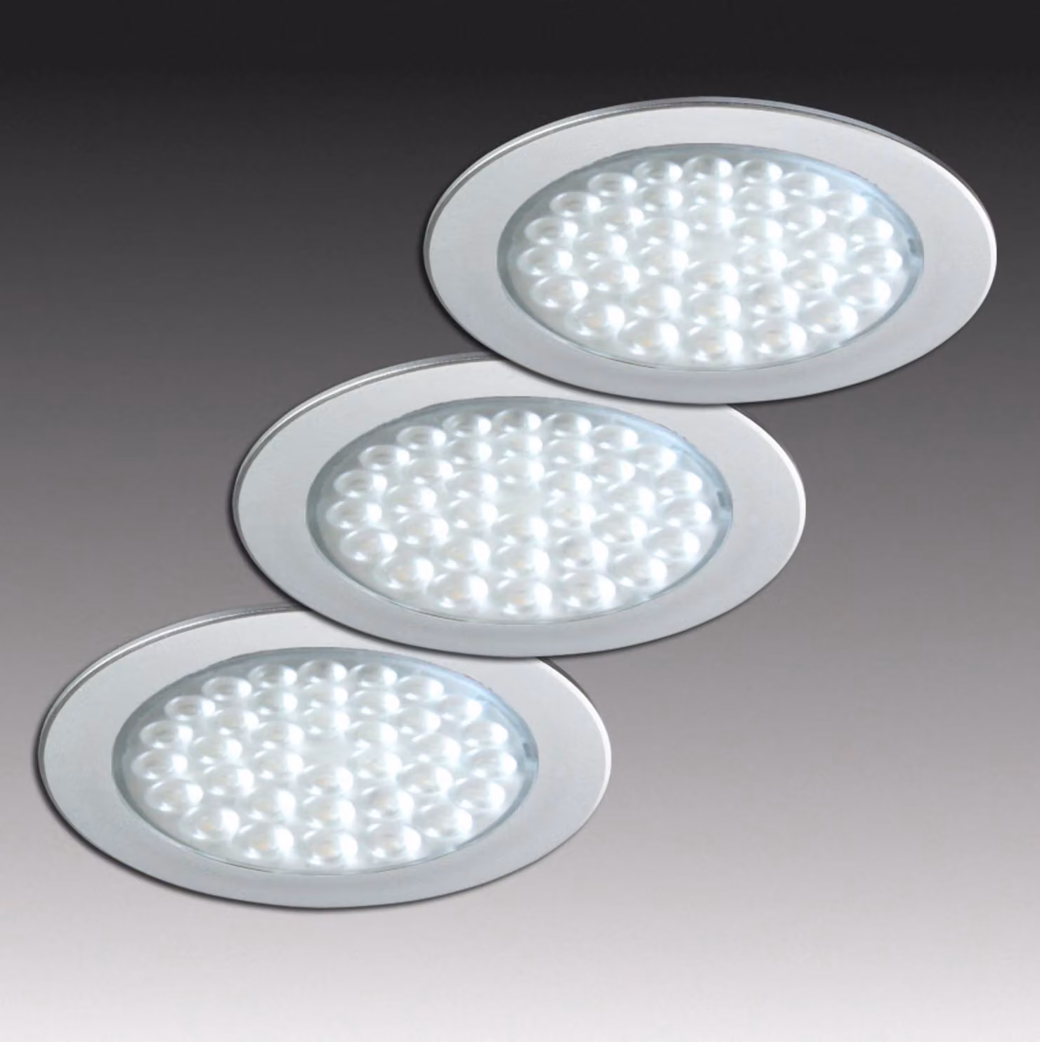 Hera R 68-LED Faretto da incasso in acciaio inox, set 3 68, Alluminio / Grigio / Zincato, Studio / Ufficio, Plastica, Moderno
