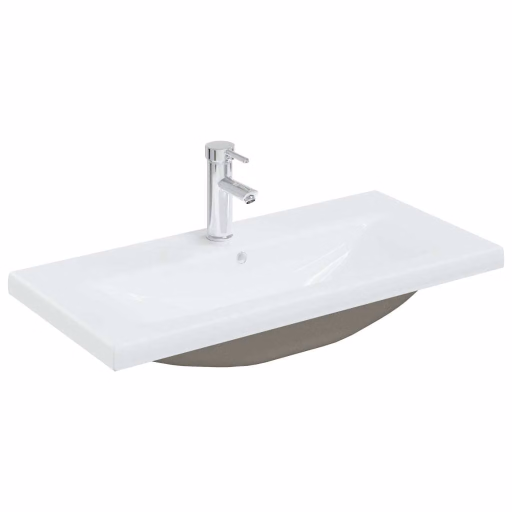 Lavabo da Incasso con Rubinetto 81x39x18 cm in Vetroceramica Bianco