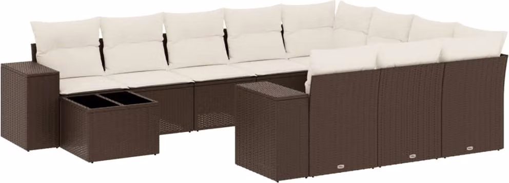 Set Divani da Giardino 11 pz con Cuscini Polyrattan Marrone