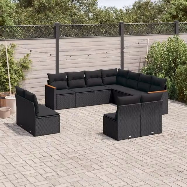 Set di Divani da Giardino a L vidaXL in Polyrattan Nero con Cuscini e Struttura in Acciaio – 1