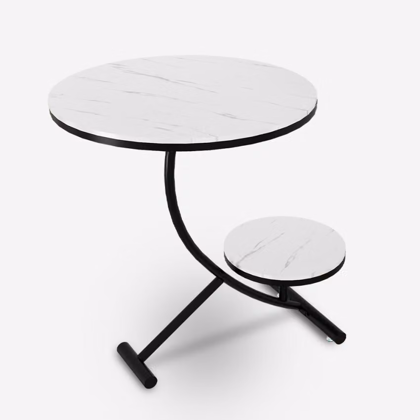 Tavolino in metallo e marmo con 2 ripiani 50x50cm Marpes XL - Bianco