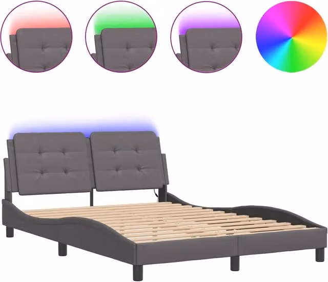 Letto matrimoniale | Letto per adulti | Giroletto con LED senza Materasso Zadar Grigio 140x190 cm