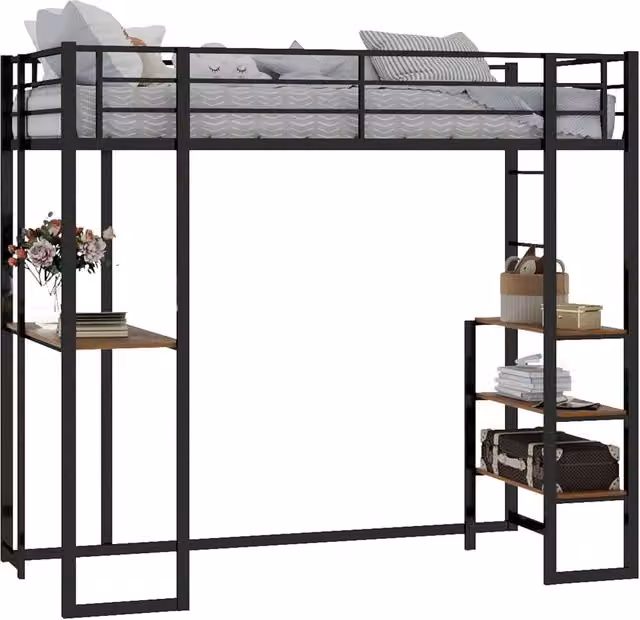 Letto a soppalco REDOM con scrivania e scomparti laterali in metallo nero L 190 cm x P 90 cm