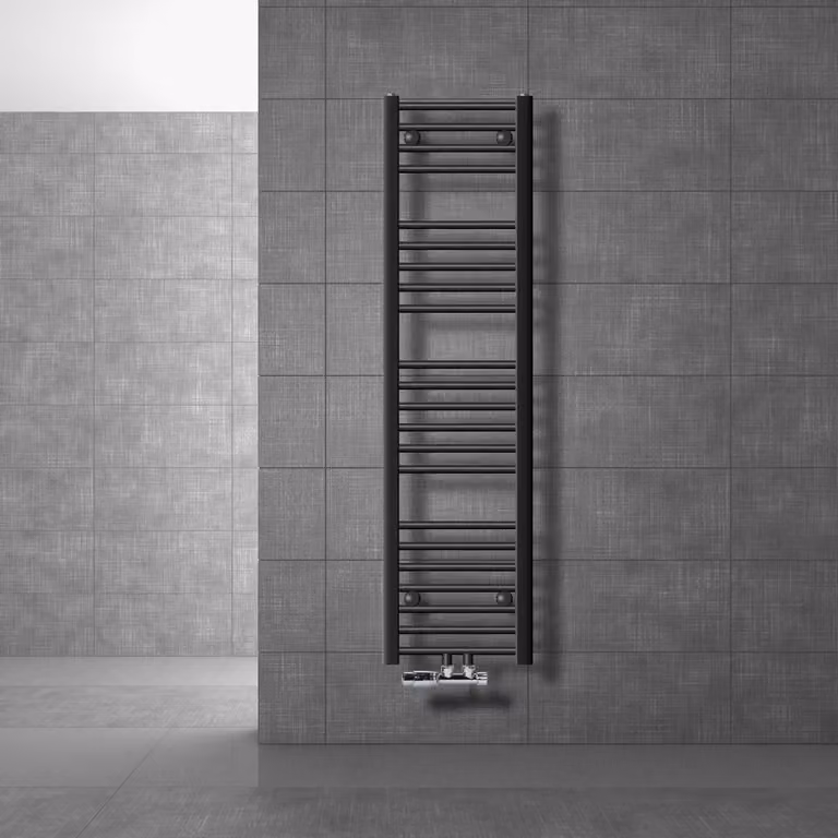 LuxeBath radiatore bagno attacco centrale 300 x 1400 mm antracite diritto con termostato e set di collegamento Radiatore angolare a parete, senza elemento riscaldante