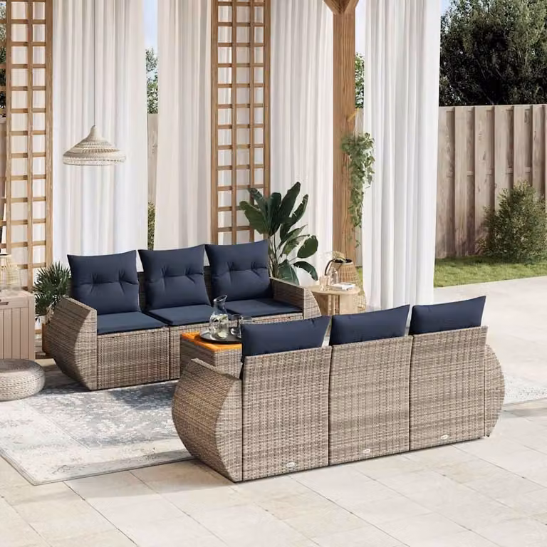 Set da giardino vidaXL in polyrattan grigio composto da 7 pezzi con cuscini inclusi