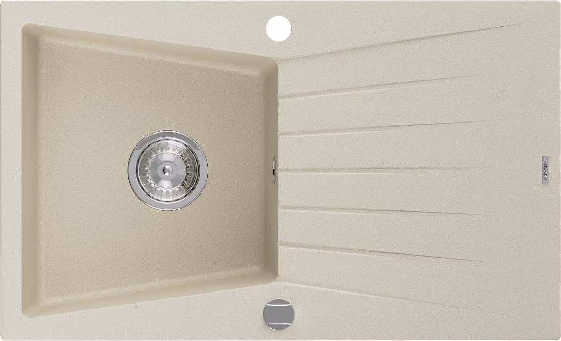 Mexen Cesar lavello in granito 1-vasca con sgocciolatoio 775 x 470 mm, beige, sifone cromato - 6514771010-69