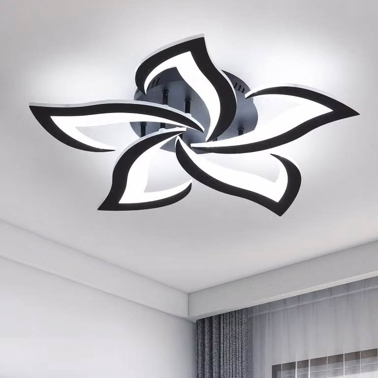 Lampada da soffitto a LED, design moderno, 60W, motivo a petalo, colore nero, 6500K – 5 luci – colore nero, 6500K