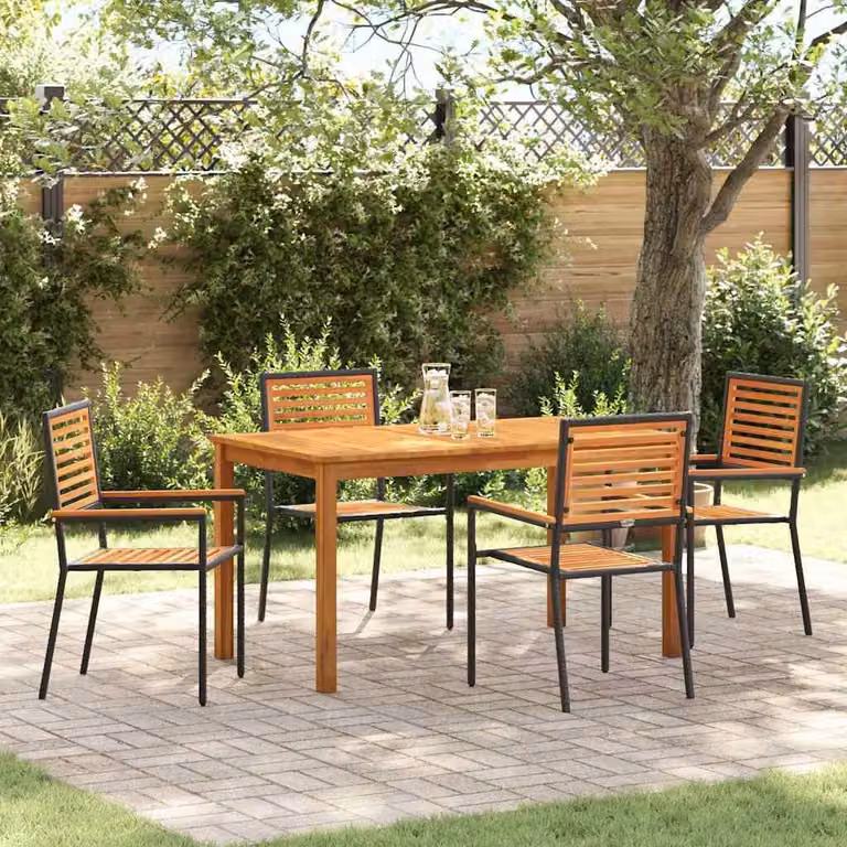 Maison Exclusive - Set da pranzo per esterno, 5 pezzi, legno massello di acacia nero