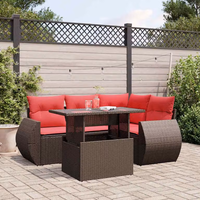 Maison Exclusive - Set di 5 divani da giardino con cuscini, marrone, polyrattan