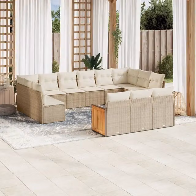 Set Divano da Giardino a Forma a U vidaXL in Polyrattan con Cuscini Beige e Struttura in Acciaio e Legno di Acacia – 1