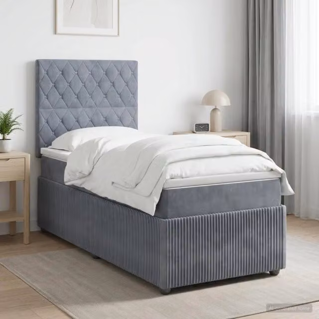 Letto Box Spring vidaXL con Materasso Ibrido e Illuminazione LED, Grigio, L/P: 90 x 190 cm