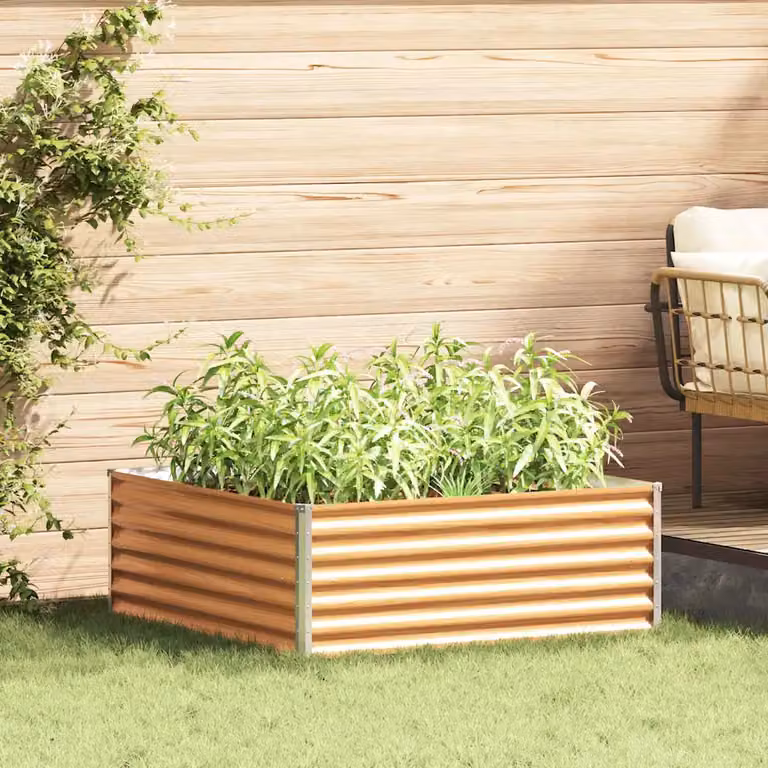 Letto rialzato da giardino vidaXL in acciaio zincato Marrone Chiaro L: 98 cm, P: 100 cm, H: 36 cm