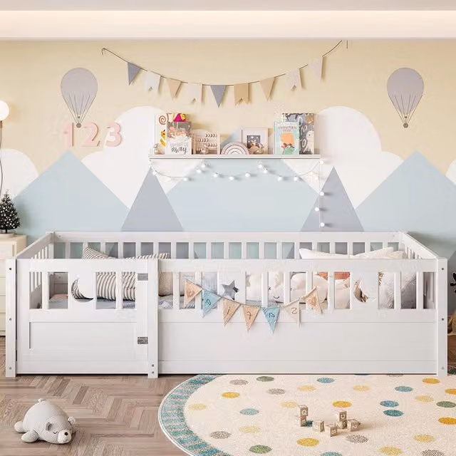 Letto a pannelli bambino 90x190 cm - Xylo - con sponde, decor stelle e luna, senza materasso, bianco
