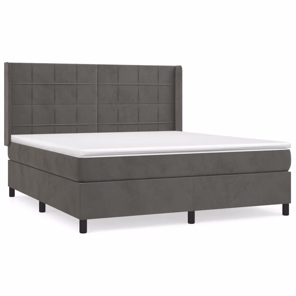 Giroletto a Molle con Materasso Grigio Scuro 160x200 cm Velluto
