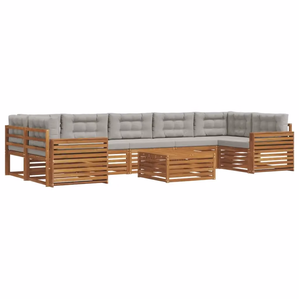Set di divani da esterno vidaXL in legno di acacia con cuscini grigi e tavolino da giardino 8 pz – 2