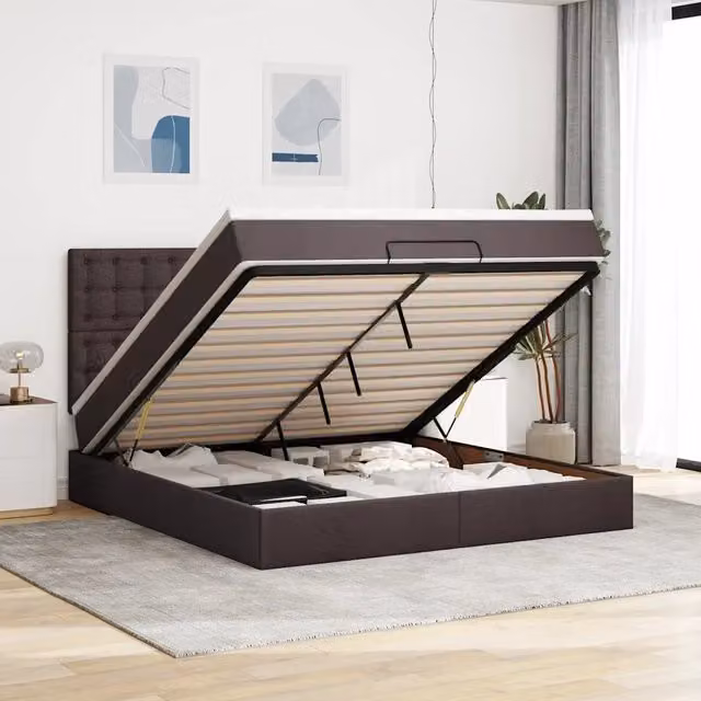 Struttura Letto Pouf con Materasso 180x200 cm in Tessuto 3314193