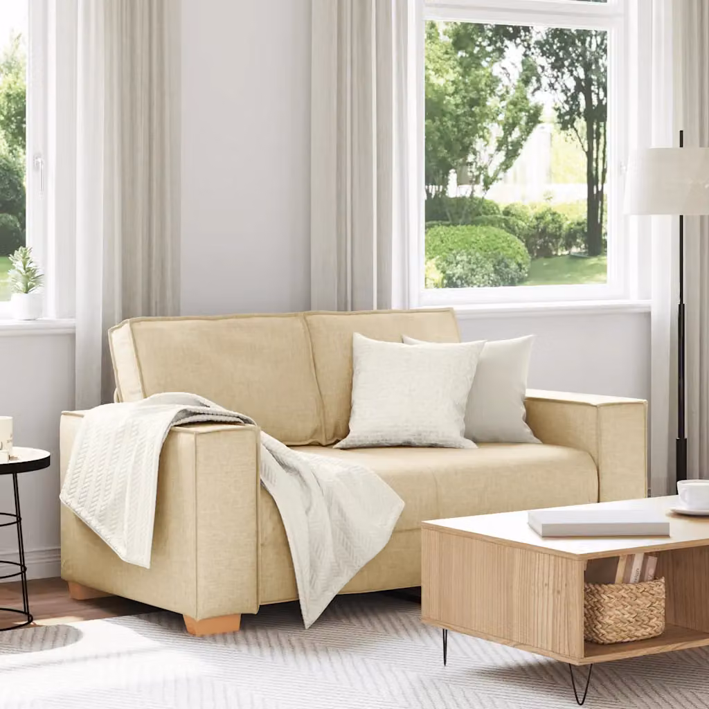 Divano a 2 posti vidaXL in tessuto beige con cuscini, design moderno per soggiorno o ufficio, L: 160 cm, P: 78 cm, H: 84 cm