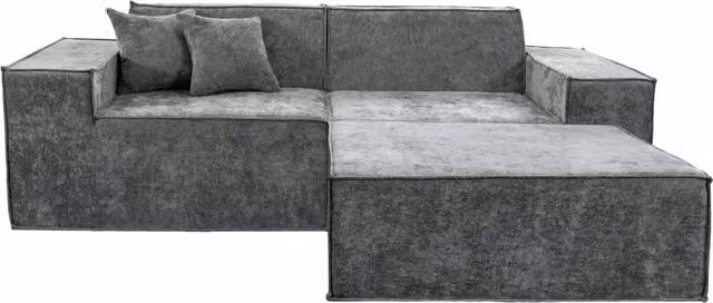 Divano componibile dritto con pouf in tessuto texturizzato "Lusso" - 3 posti - Grigio