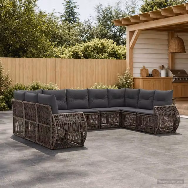Set Divano da Giardino 9 pz Grigio e Grigio Scuro polyrattan 3435521