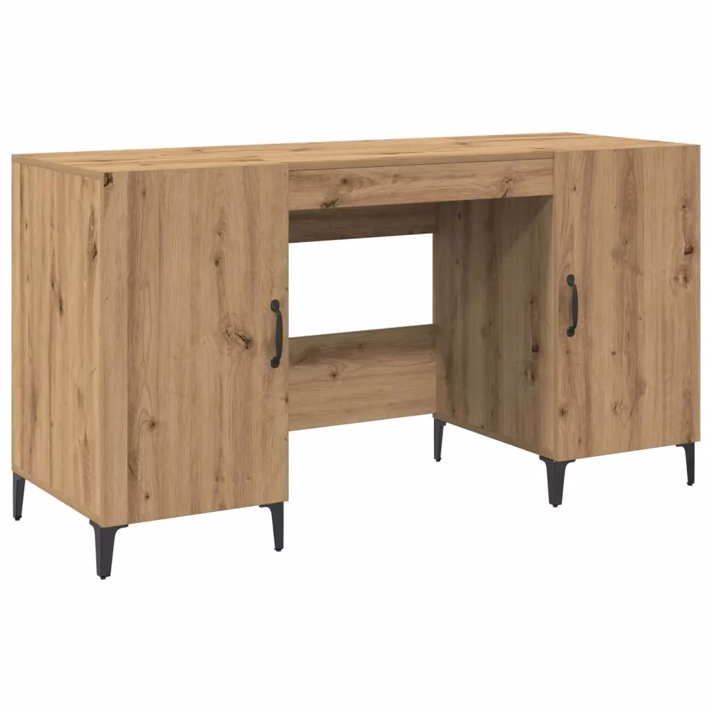 Scrivania moderna vidaXL in legno e metallo colore rovere e nero L: 140 cm, P: 50 cm, H: 75 cm – 2
