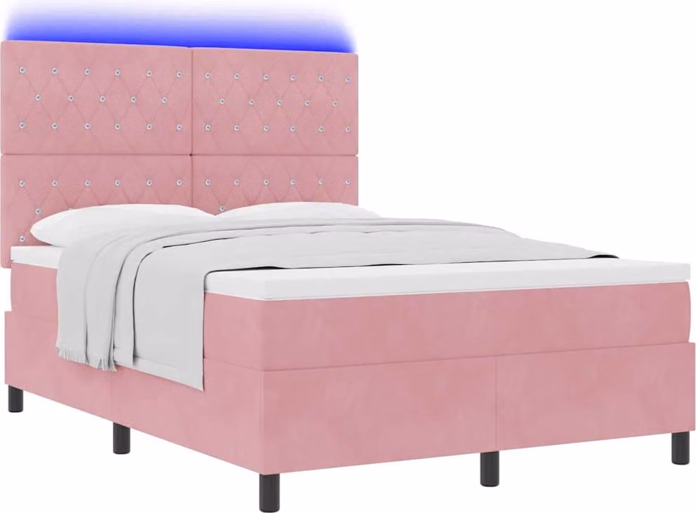 SYFAX™ Letto a Sorgente LED con materasso Rosa 140 x 200 cm Tessuto