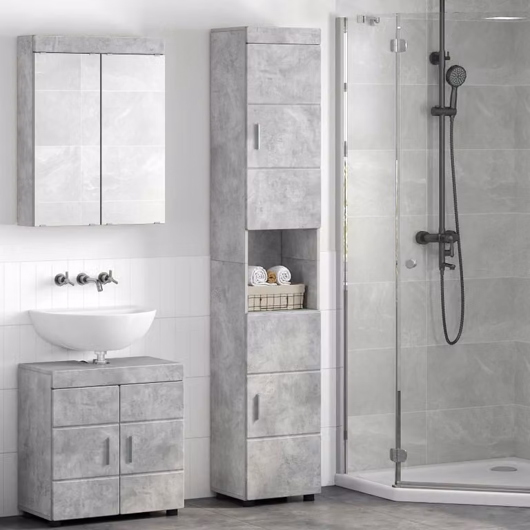 Set di armadi da bagno vidaXL TULUM modern in MDF grigio cemento L/P/H: 37 x 31,5 x 203 cm