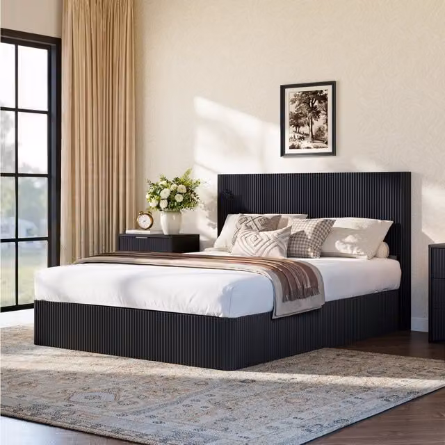 Letto matrimoniale contenitore 160 × 200 cm con sollevamento idraulico metallo MDF e doghe in legno nero