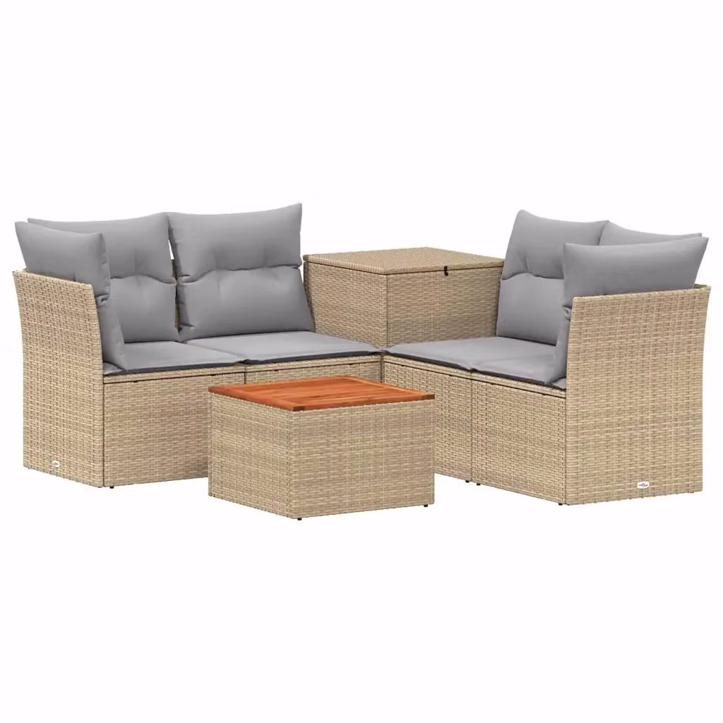 Set di mobili da giardino vidaXL in polyrattan con divani, elementi angolari e tavolino da caffè, colori beige e grigio – 2
