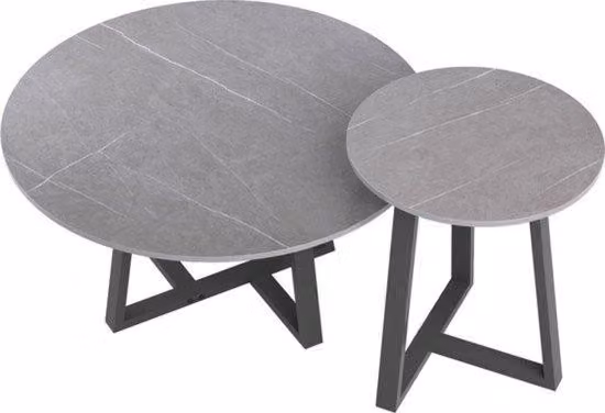Scrivania da salotto – Tavolino da caffè – Set da 2 – Tavolo rotondo moderno – Aspetto marmo – Design moderno – Diametro 80 e 60 cm – Facile da pulire