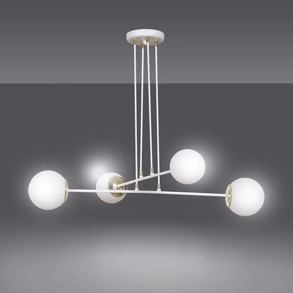 Lampadario a sospensione Emibig OGNIS in metallo e vetro bianco con altezza regolabile e 4xE14 – 2