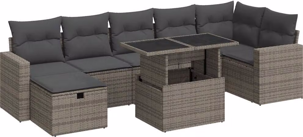 Set Divano da Giardino 8 pz con Cuscini Grigio in Polyrattan