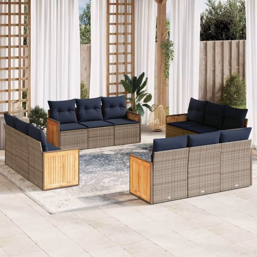 Maison Exclusive - Set da giardino 12 pezzi con cuscini, grigio, polyrattan