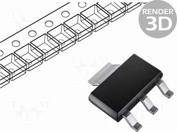 5 transistor: NPN, tipo SOT223, modello BCP56-10TF, transistor NPN SMD, 1A, 80V, bipolare