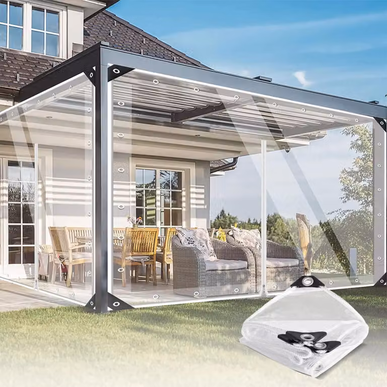 Telo in PVC trasparente - Telo di copertura con cerniera - Per carichi pesanti - Impermeabile - Antivento - Occhielli - 2 x 2,5 m