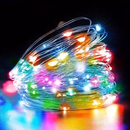 2 pezzi di tenda luminosa a LED da 15 m alimentata a batterie - Multicolore, per feste, matrimoni e decorazioni d'interni.