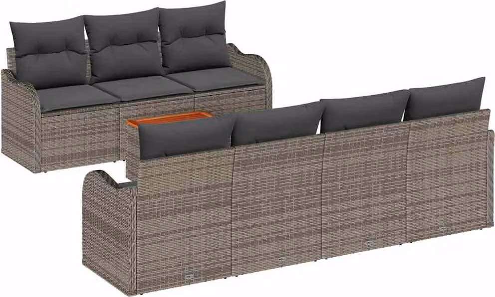 Set Divano da Giardino 8 pcs Grigio polyrattan