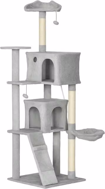 Albero tiragraffi PawHut per gatti con amaca, piattaforme e graffiatoi in sisal, grigio, L/P/H: 56 x 56 x 180 cm