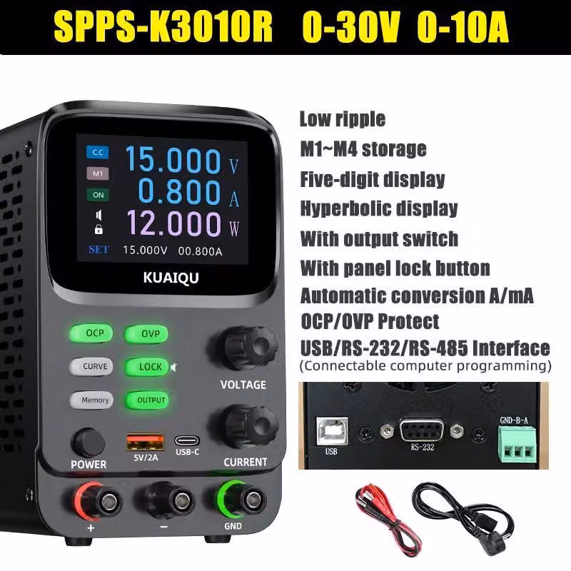 Alimentatore da laboratorio DC - SPPS-K3010 - programmabile - 0–30 V 10 A - display a 5 cifre - visualizzazione grafica - OVP/OCP - interfaccia di comunicazione