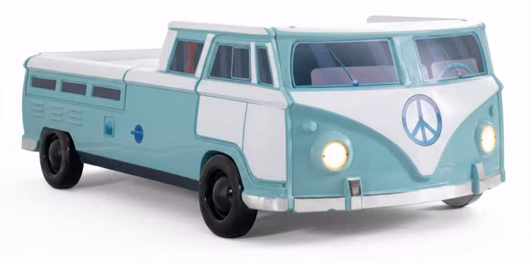 Moderno lettino a forma di furgoncino VW per bambini, con effetti sonori e illuminazione a LED