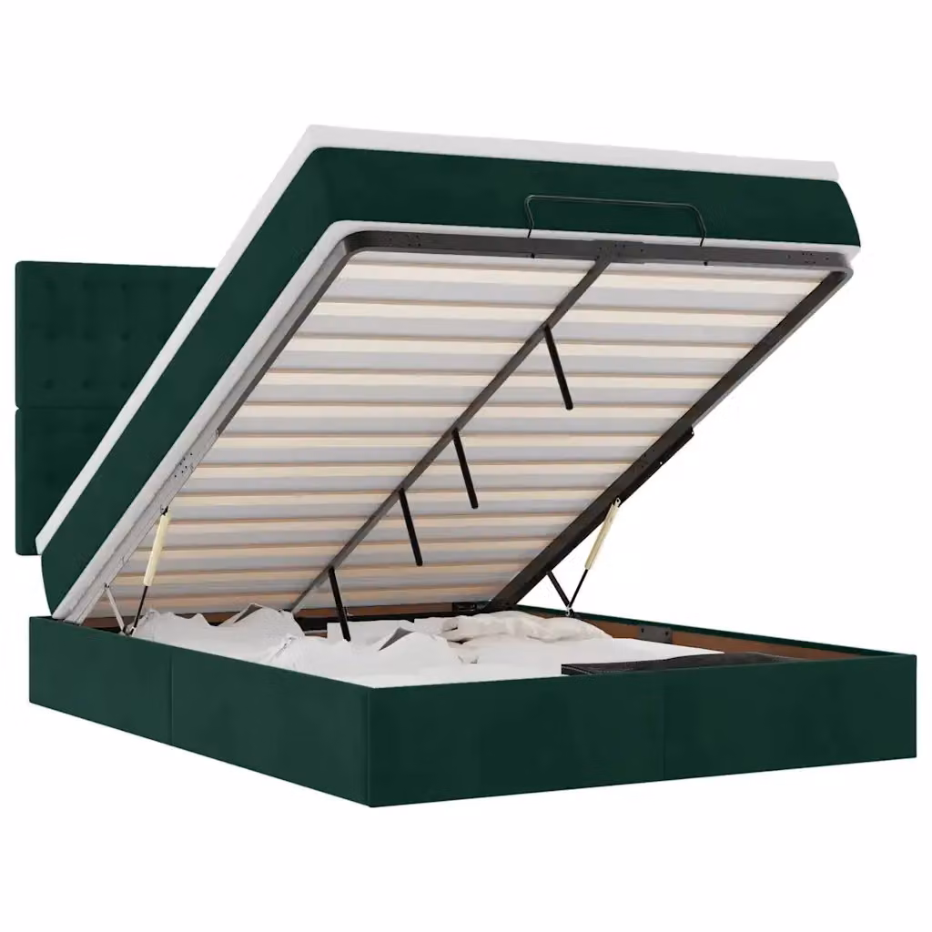 Letto con contenitore a sollevamento vidaXL in velluto verde con illuminazione sottostante e porta USB L: 190 cm, P: 140 cm, H: 128 cm – 2