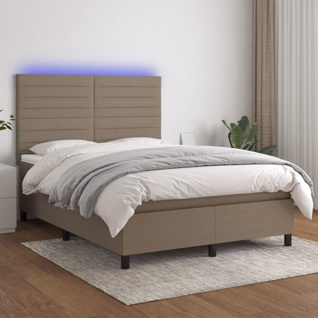 Maison Exclusive - Letto a Molle con Materasso e LED Tortora 140x200 cm in Tessuto