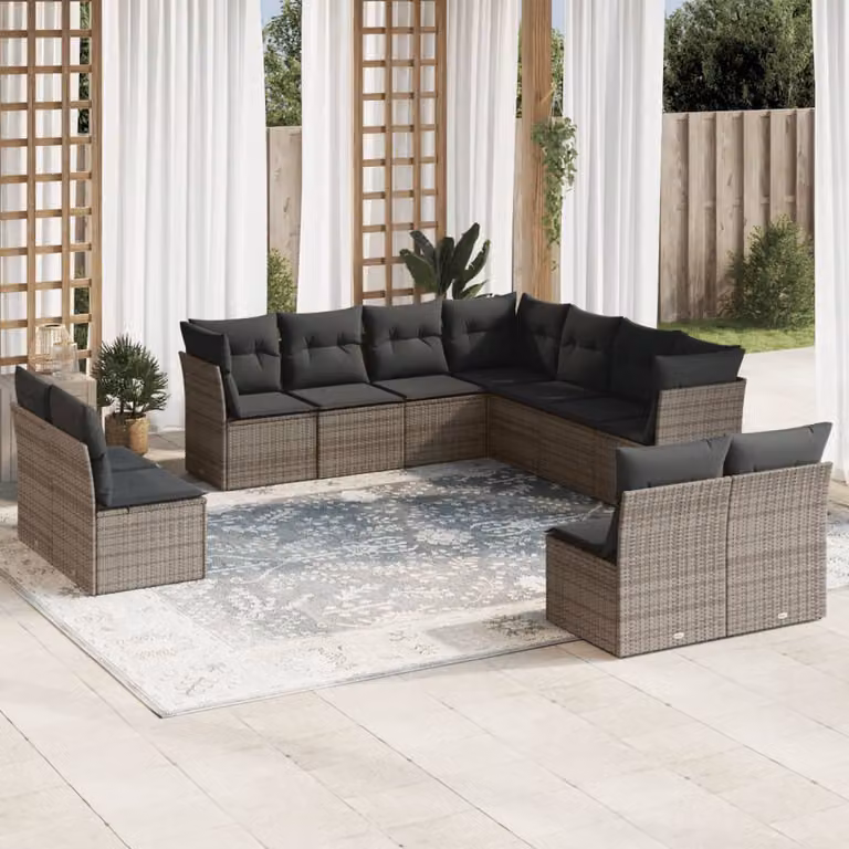 vidaXL Set Divani da Giardino a Forma di L 11 pz con Cuscini Grigio