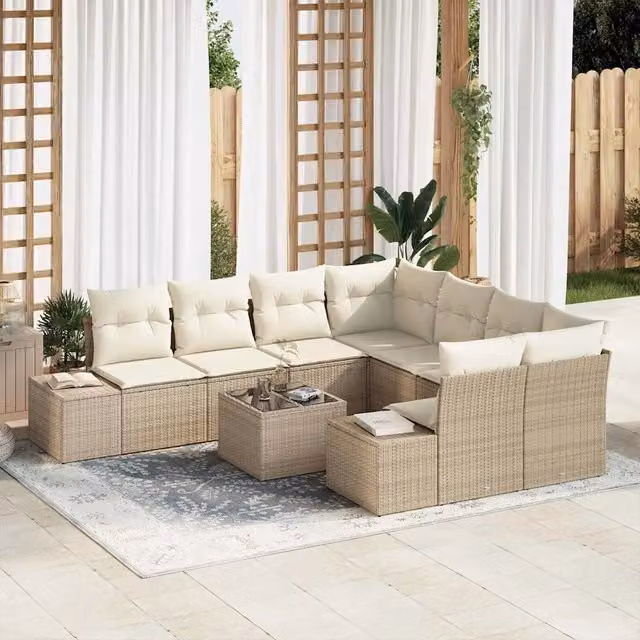 Set Divano da Giardino 9 pz Beige polyrattan 3347001