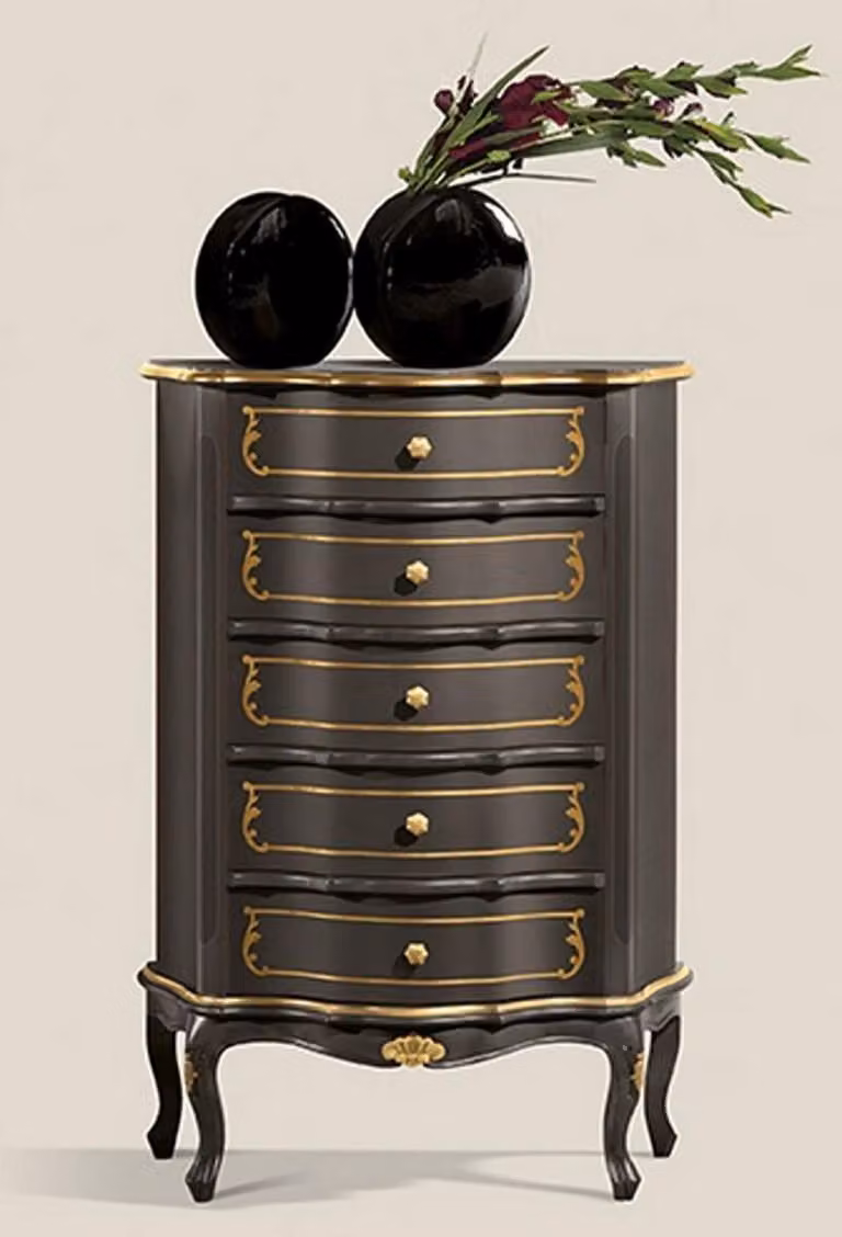 Casa Padrino cassettiera barocca nero/oro - Mobile nobile in legno massiccio con 5 cassetti - Mobili barocchi - Qualità lussuosa - Italy