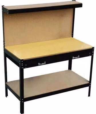 Banco da Lavoro Effe con Piano in MDF e Cassetto, Colore Nero, L/P/H: 120 x 60 x 155 cm