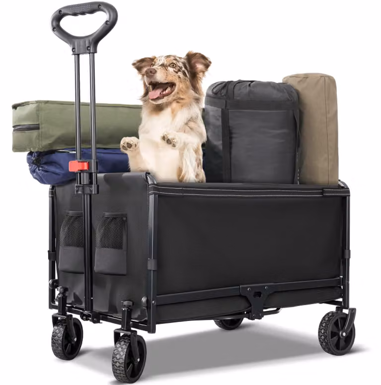 Carrello pieghevole da 120 L – Carrello da trasporto pieghevole fino a 120 kg, carrello da giardino con copertura antipioggia, nero